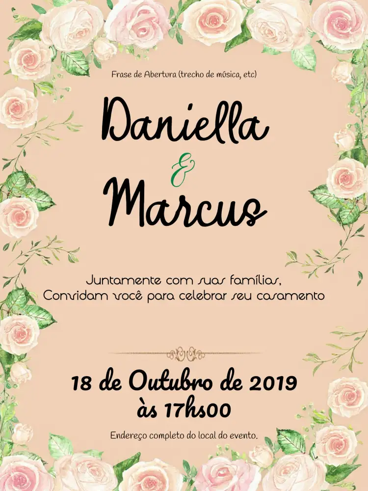 Convite Casamento Floral Rosa – tema Casamento floral, vintage, romântico, elegante, suave, charmoso