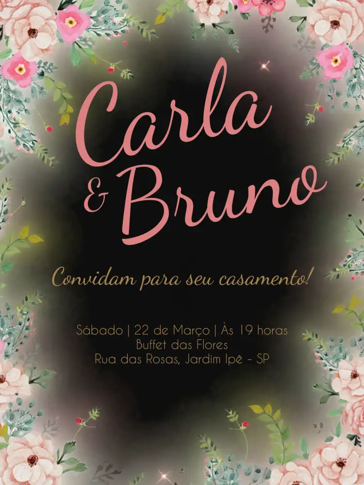 Convite Casamento Floral Rosa – tema Casamento floral, romântico, elegante, suave, moderno