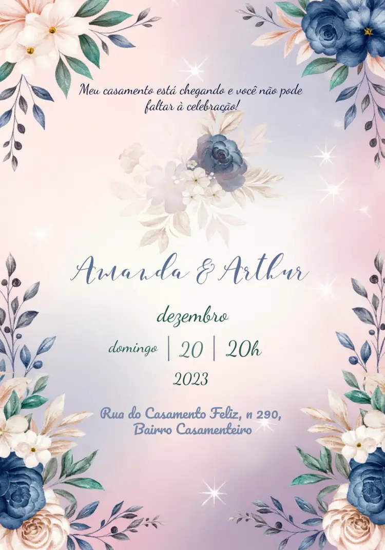 Convite Casamento Floral Rosa