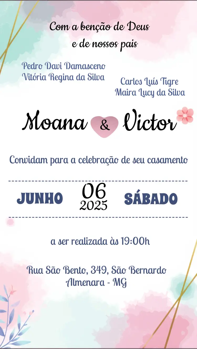 Convite Casamento Floral Rosa Aquarela