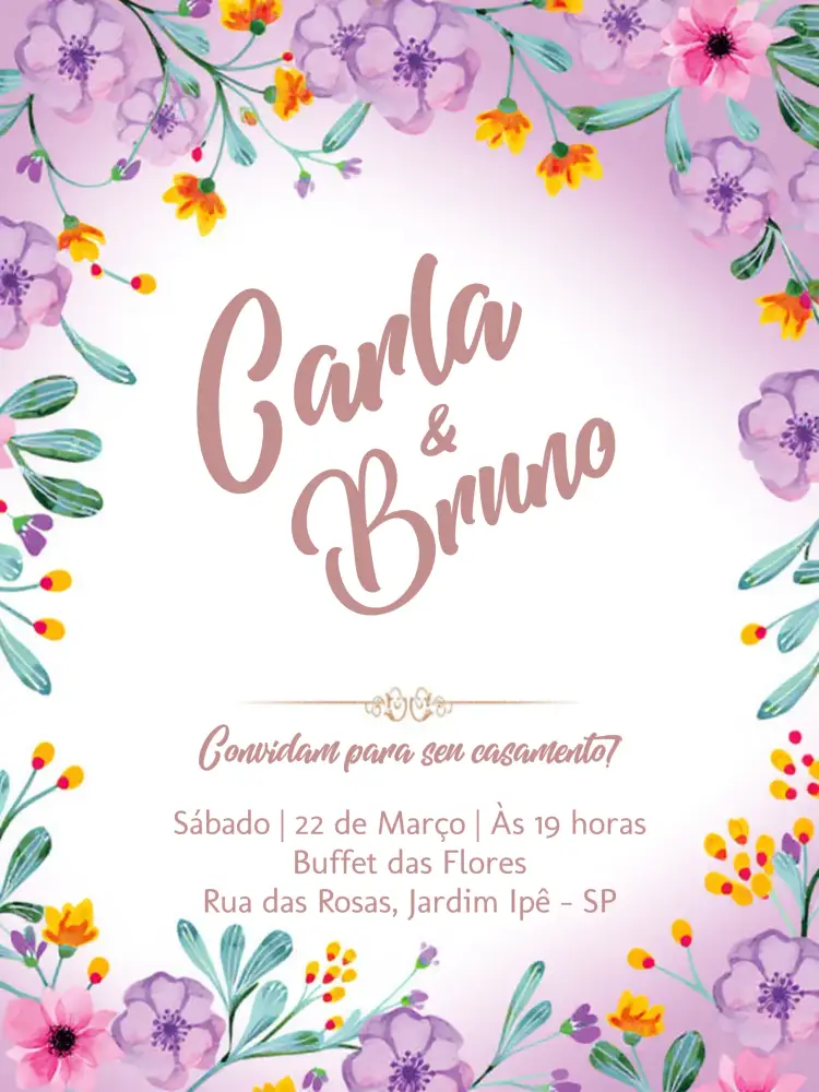 Convite Casamento Floral - Rosa Aquarela