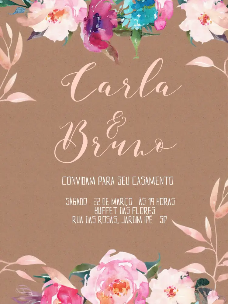 Convite Casamento Floral - Rosa Flores