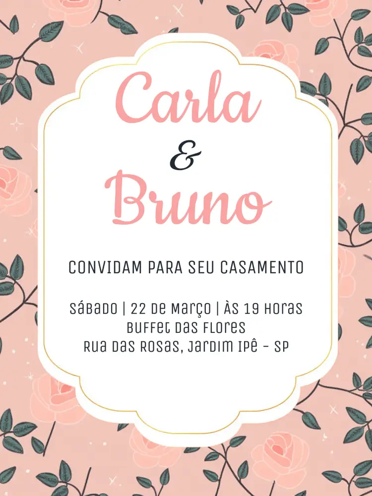 Convite Casamento Floral Rosa Rosado