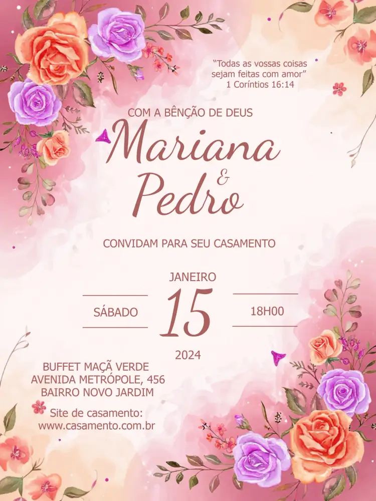 Convite Casamento Floral Rosas