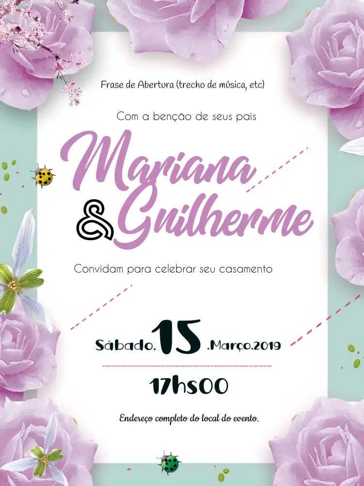 Convite Casamento Floral Rosas – tema Casamento floral, romântico, elegante, moderno, natureza, pastel