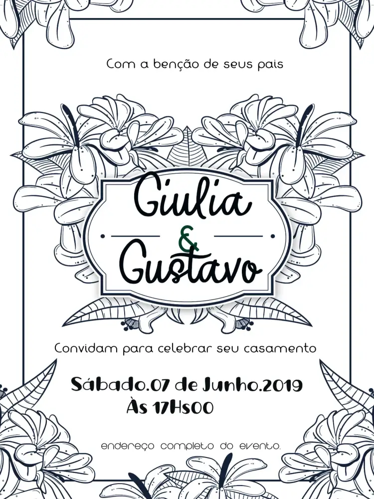 Convite Casamento Floral Rosas – tema Casamento floral, romântico, delicado, vintage, minimalista