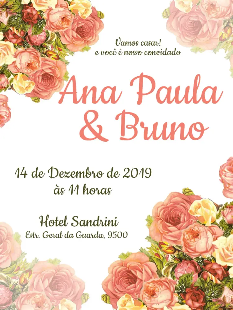 Convite Casamento Floral - Rosas Flores
