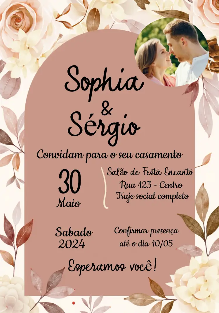 Convite Casamento Floral Rosê Com Foto Rosa – tema Mais pesquisados floral, romântico, moderno, delicado, rosa, elegante