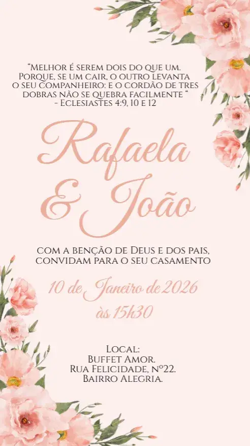 Convite Casamento floral Rose Pêssego