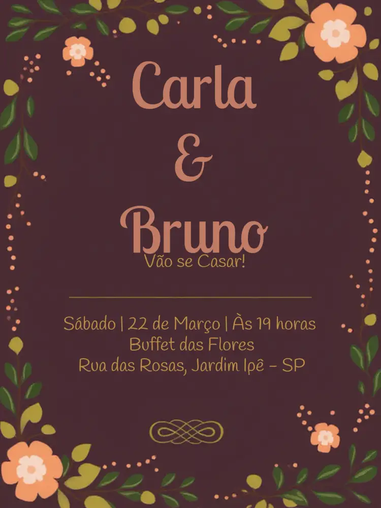 Convite Casamento Floral - Roxo Elegante – tema Casamento floral, minimalista, roxo, elegante, moderno, romântico