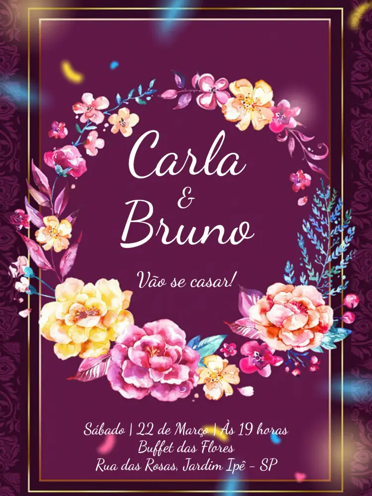 Convite Casamento Floral - Roxo Flores