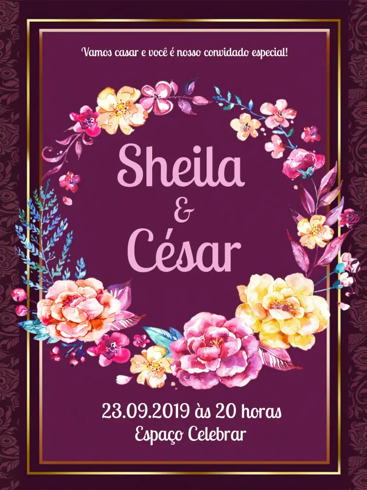 Convite Casamento Floral - Roxo Lilás
