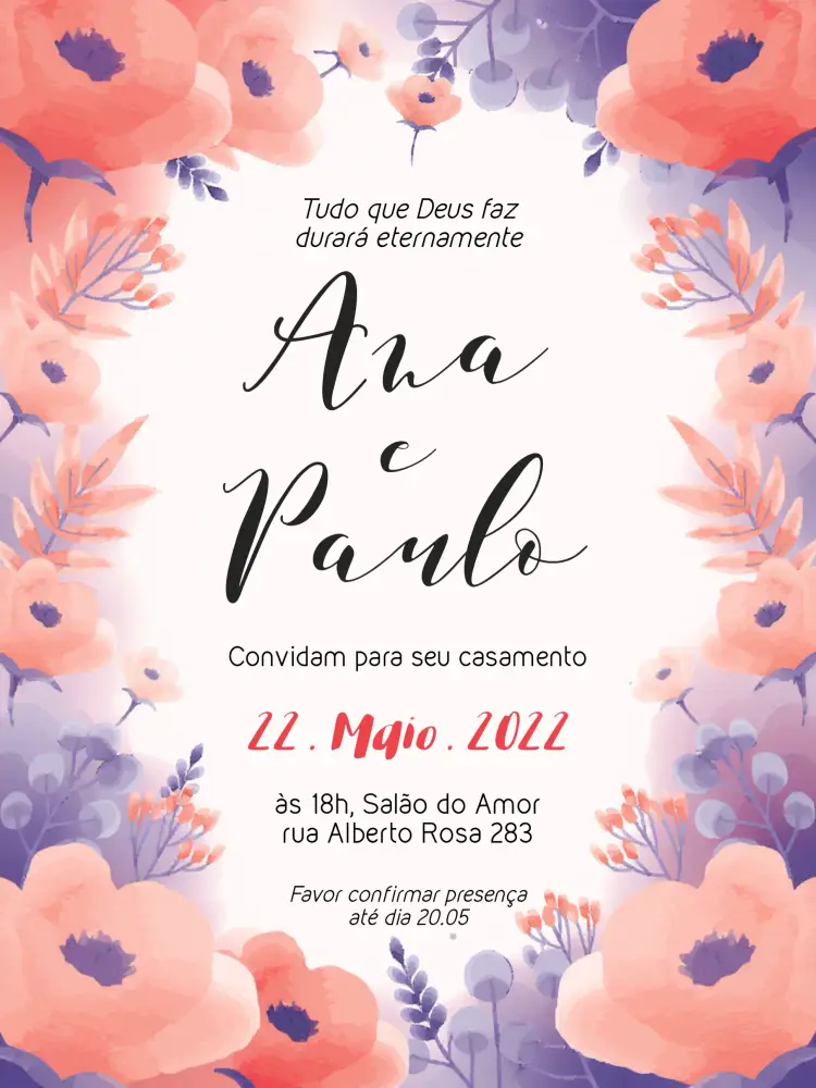 Convite Casamento Floral Salmão