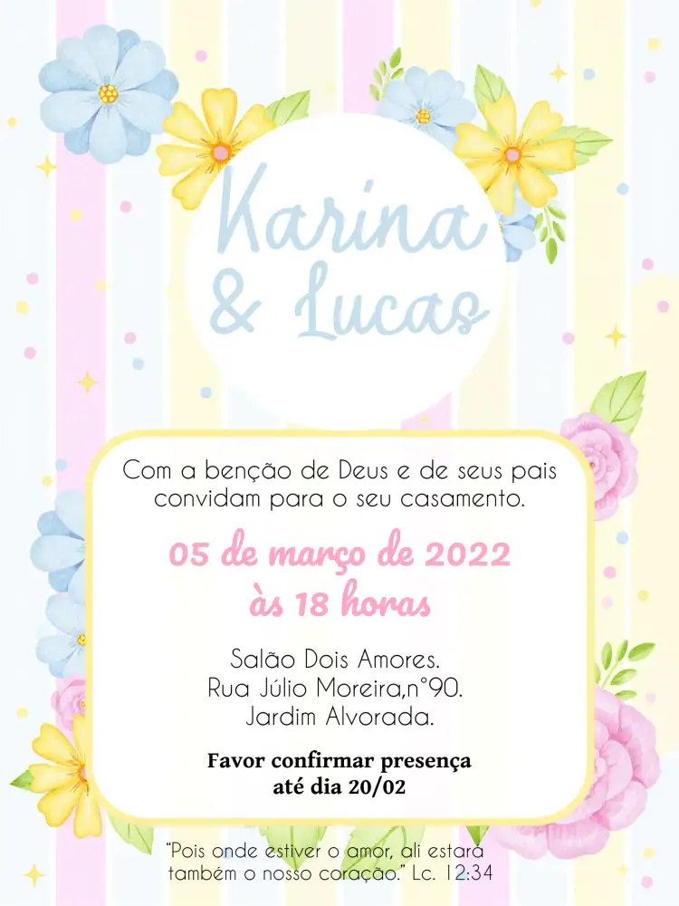 Convite Casamento Floral Tendencia – tema Mais pesquisados floral, tons pasteis, delicado, moderno, elegante, natural