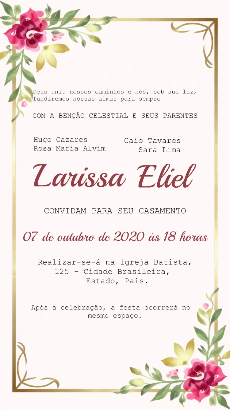Convite Casamento Floral União – tema Casamento floral, colorido, romântico, elegante, moderno