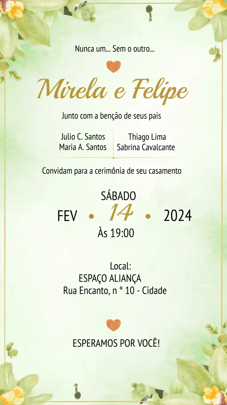 Convite Casamento Floral Verde