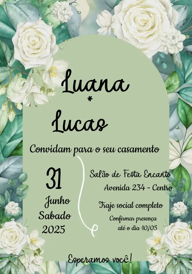 Convite Casamento Floral Verde Civil