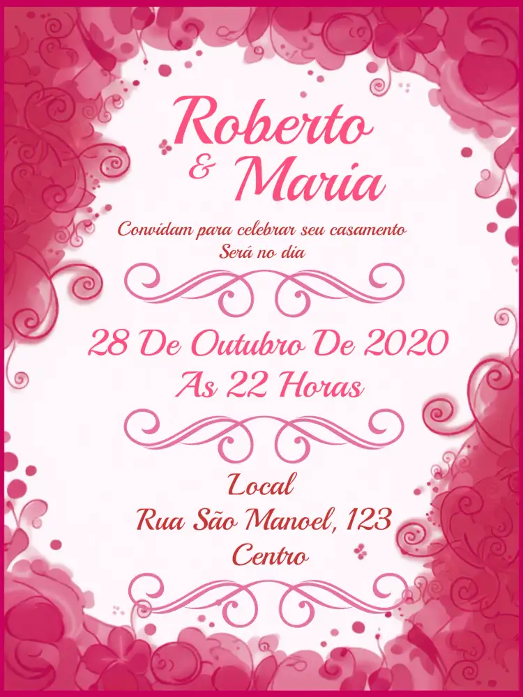 Convite Casamento Floral Vermelho – tema Casamento floral, romântico, elegante, vibrante, moderno