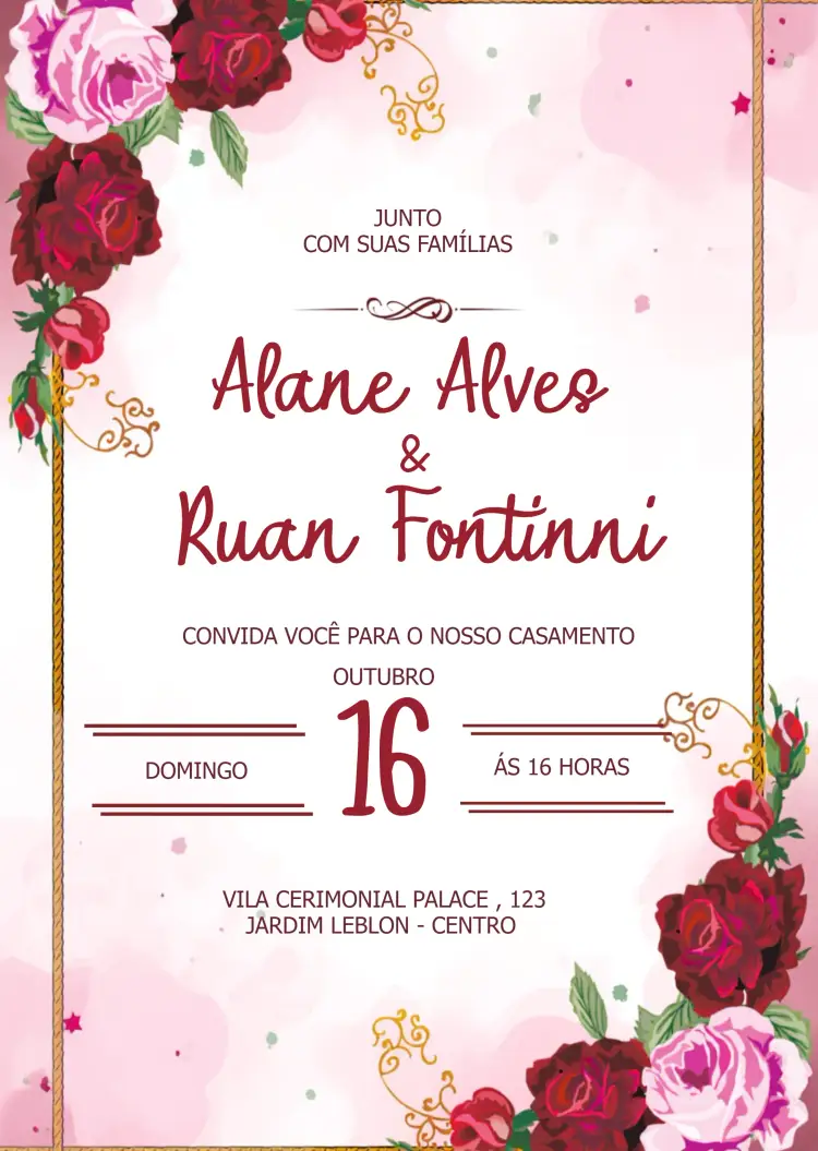 Convite Casamento Floral Vermelho