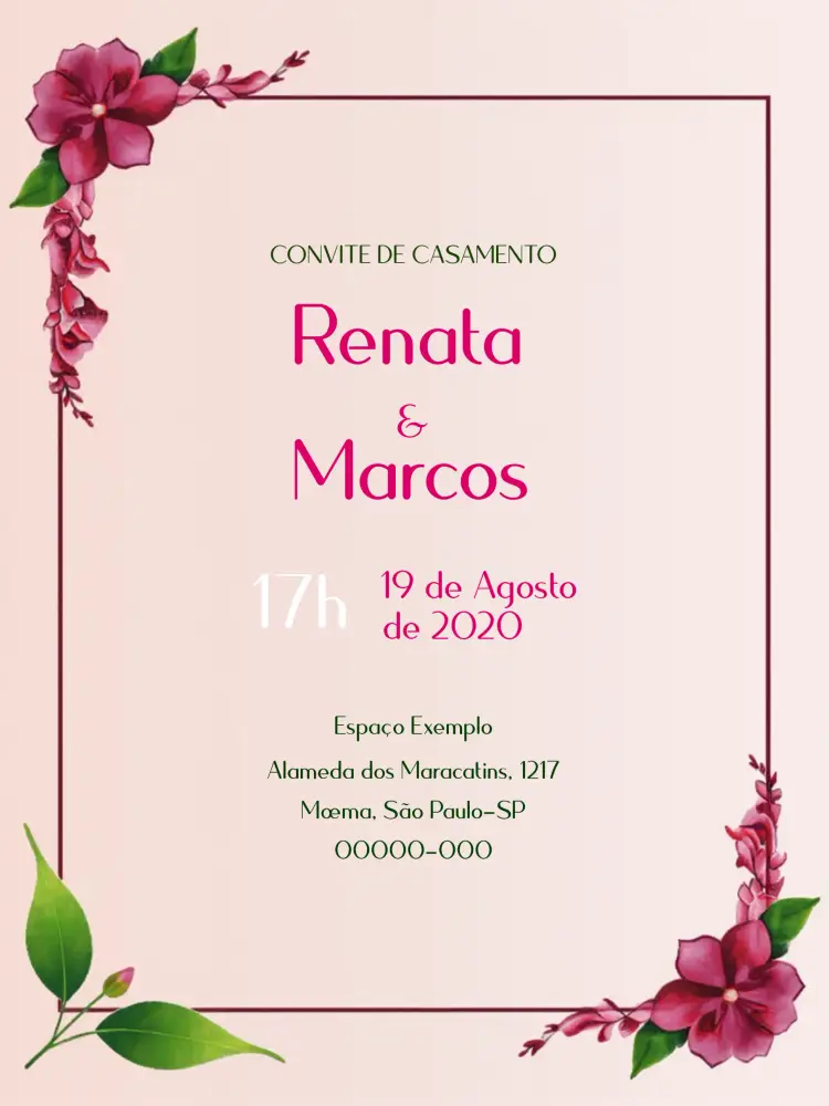 Convite Casamento Floral Vermelho