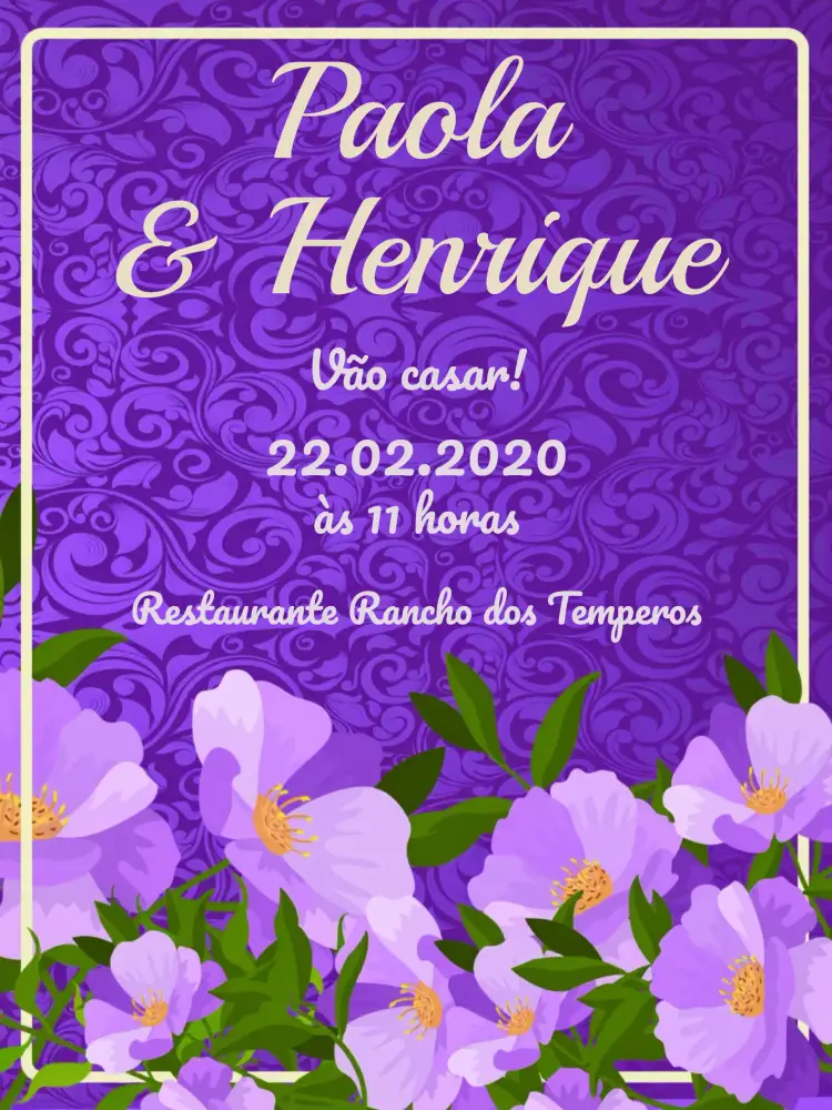 Convite Casamento Flores Roxas Roxo