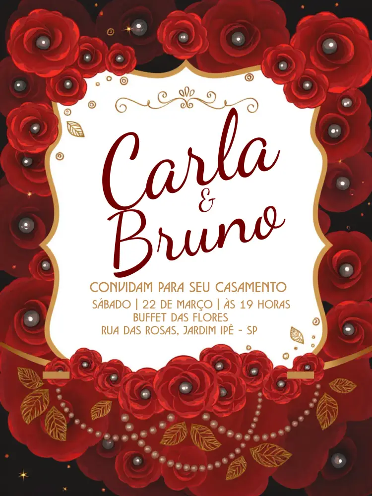 Convite Casamento Flores Vermelhas Rosas