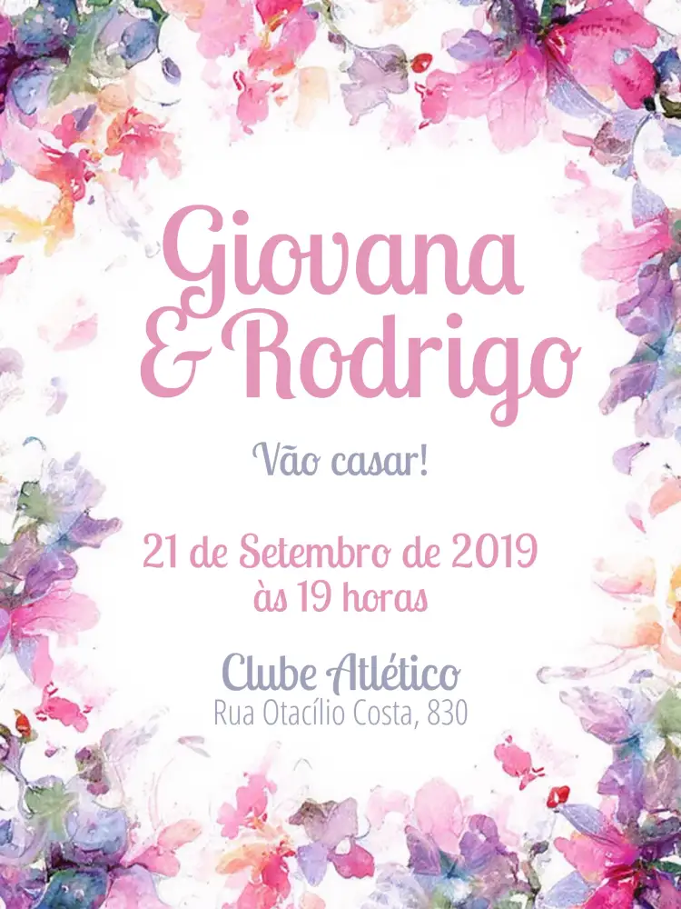 Convite Casamento Florido Aquarela Festa – tema Mais pesquisados floral, aquarela, romântico, colorido, moderno, tons pastéis