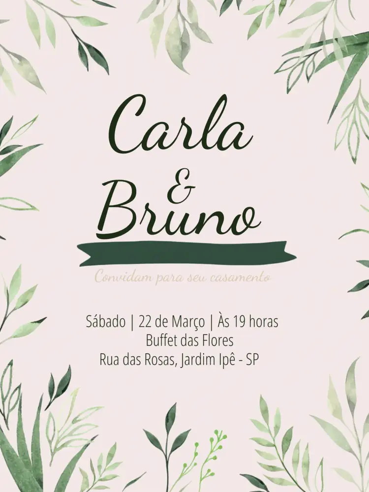 Convite Casamento Folhagem Aquarela