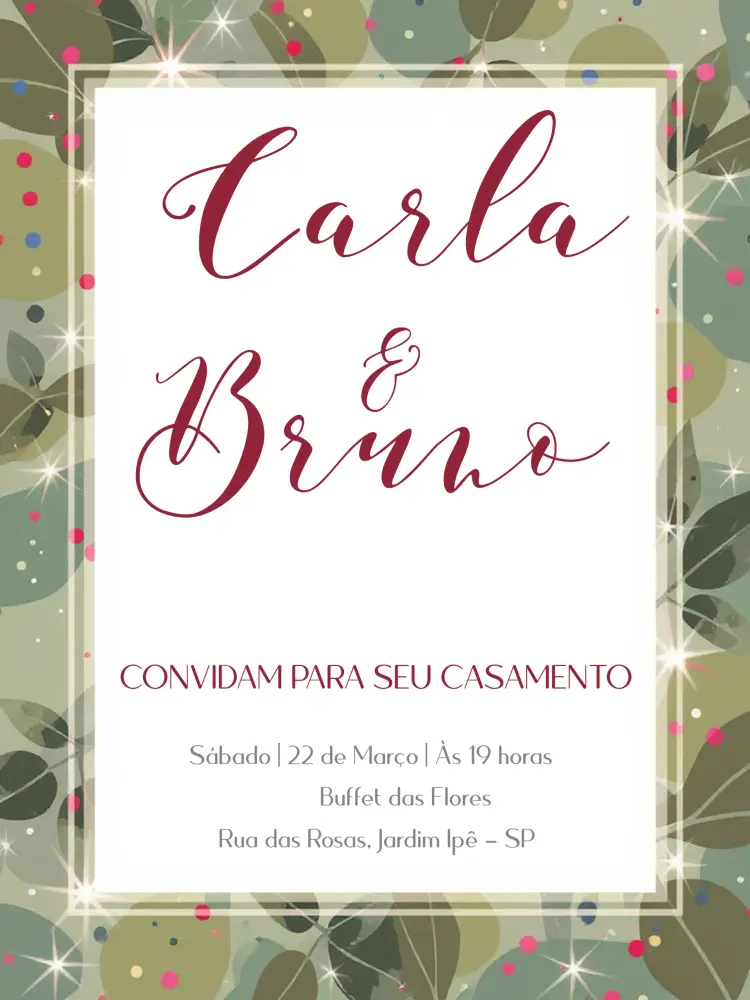 Convite Casamento Folhagem Branco