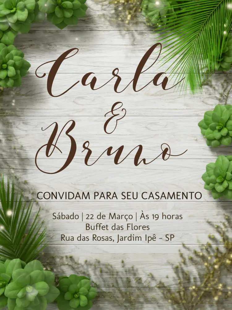 Convite Casamento Folhagem Branco
