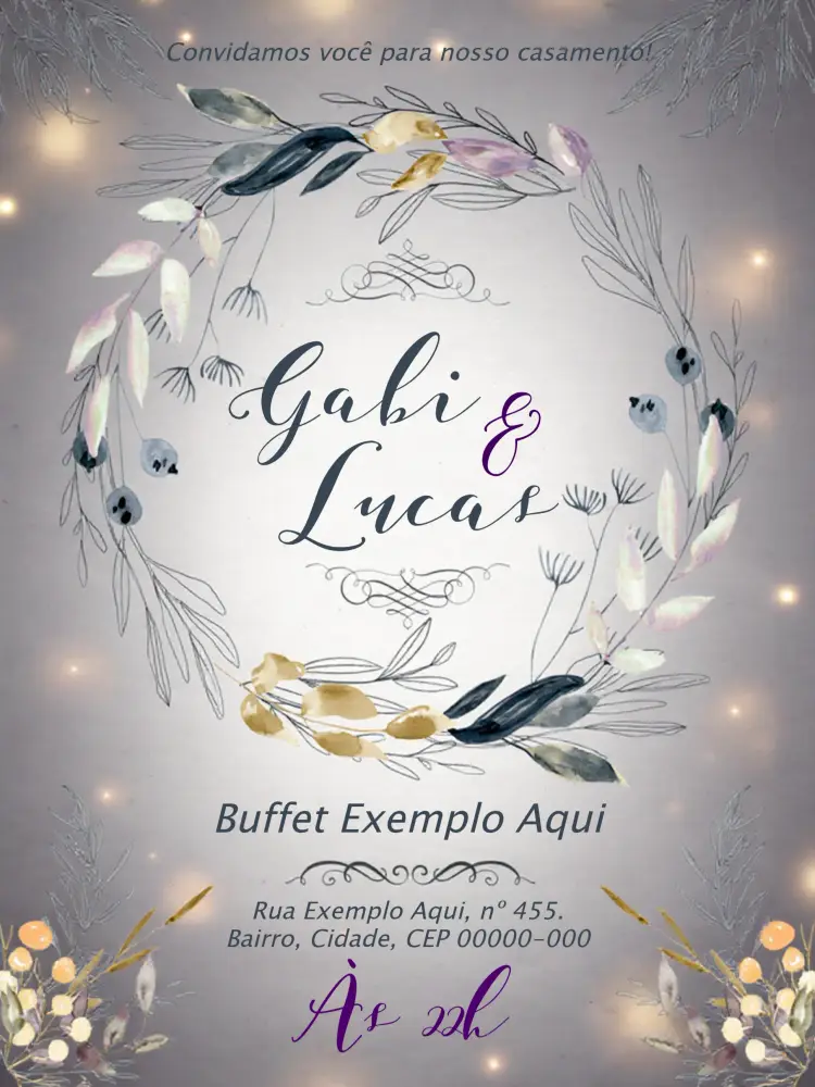 Convite Casamento Folhagem Dourado