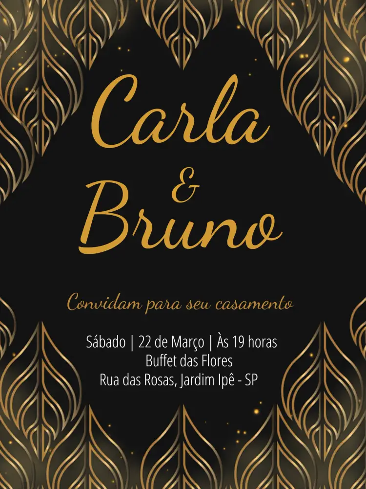 Convite Casamento Folhagem Dourado