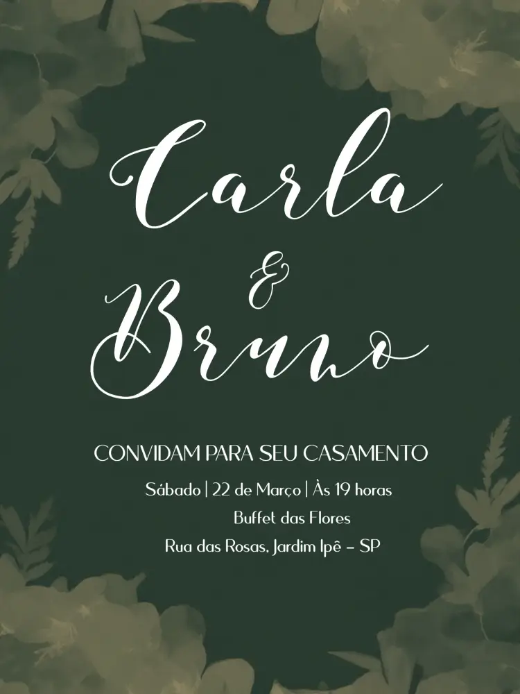 Convite Casamento Folhagem Elegante