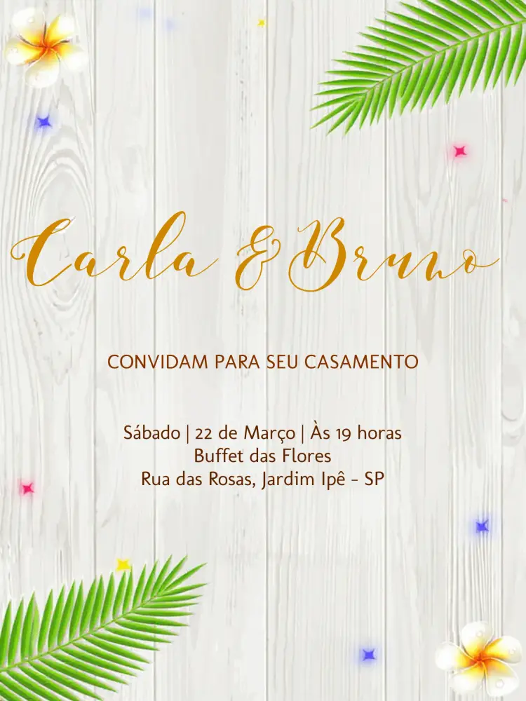 Convite Casamento Folhagem Flor