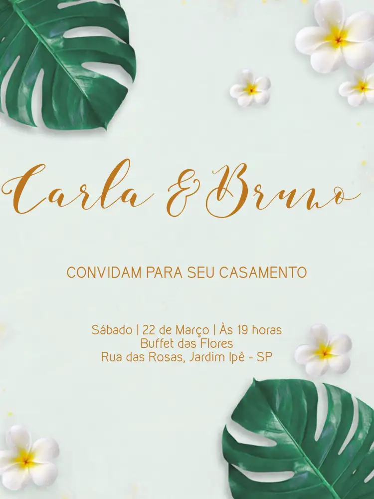 Convite Casamento Folhagem Floral – tema Casamento floral, rústico, moderno, verde, minimalista