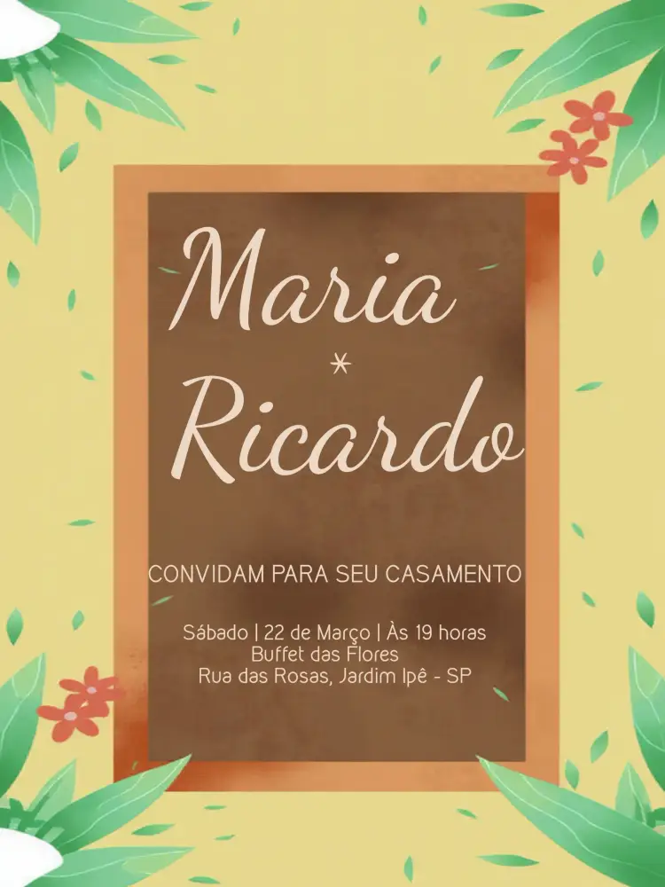 Convite Casamento Folhagem Marrom