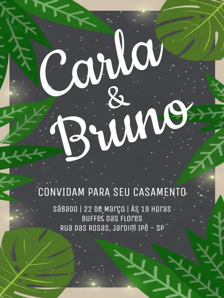 Convite Casamento Folhagem Prero