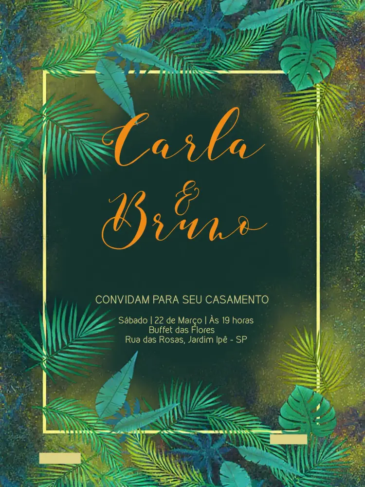 Convite Casamento Folhagem Preto