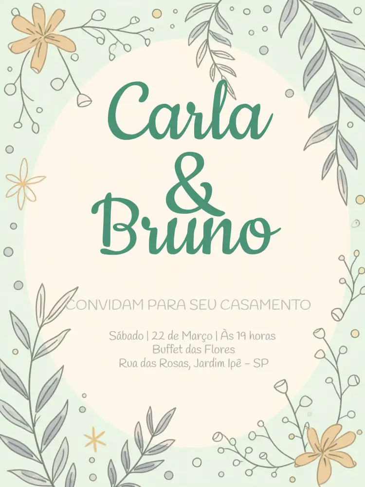 Convite Casamento Folhagem Ramos
