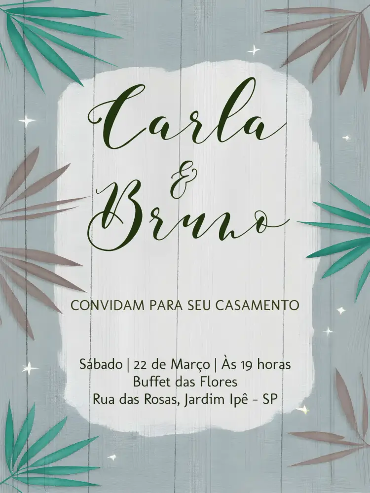 Convite Casamento Folhagem Verde