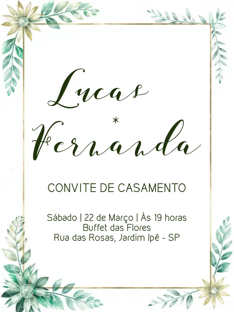 Convite Casamento Folhagens Branco