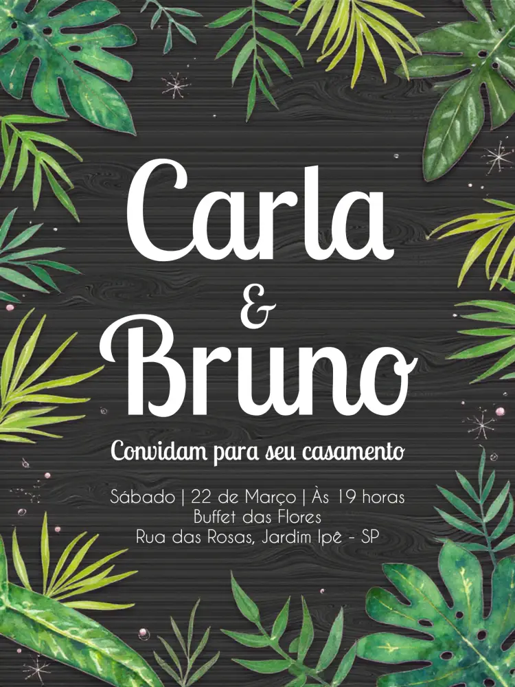 Convite Casamento Folhagens Preto