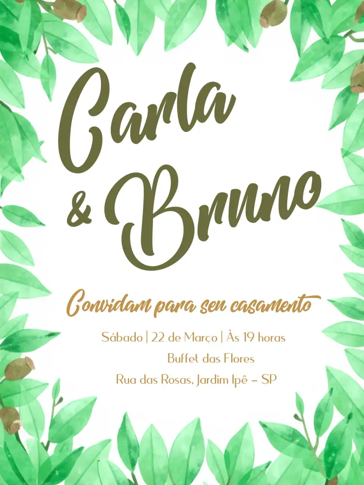 Convite Casamento Folhagens Verde
