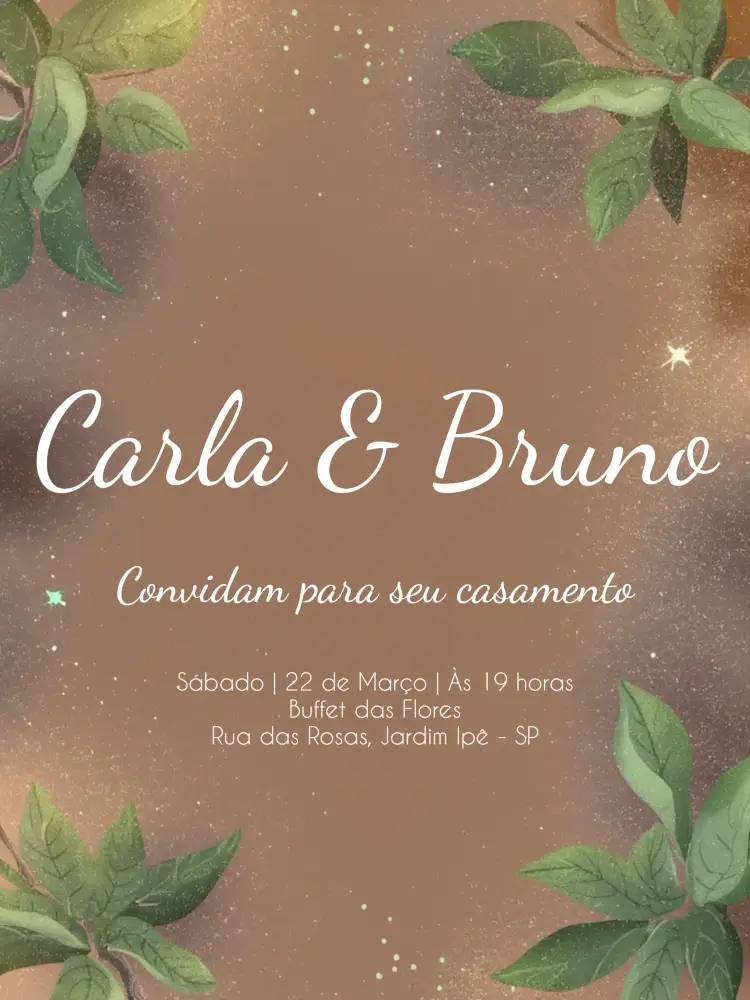Convite Casamento Folhas Marrom