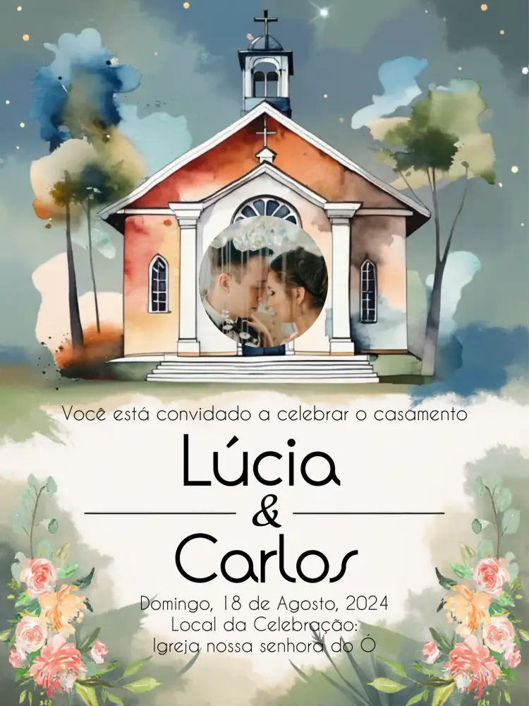 Convite Casamento Igreja Com Foto Rosa