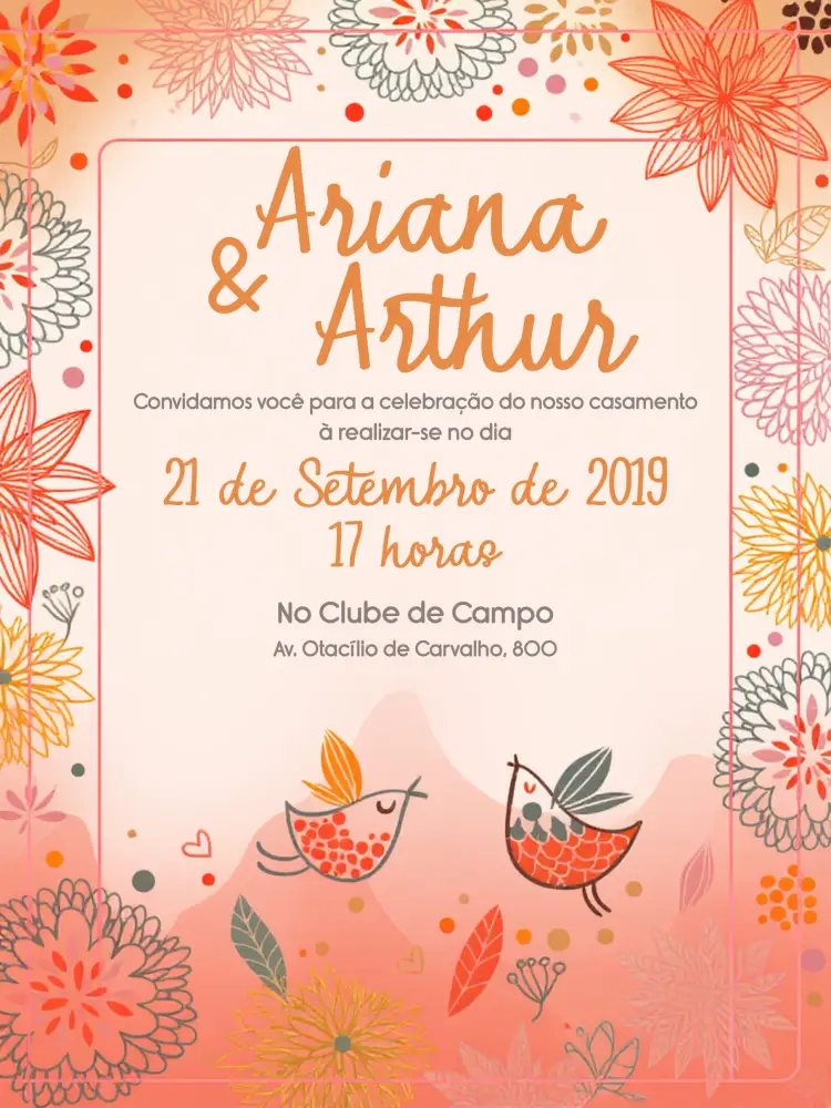Convite Casamento Jardim Flores Romântico