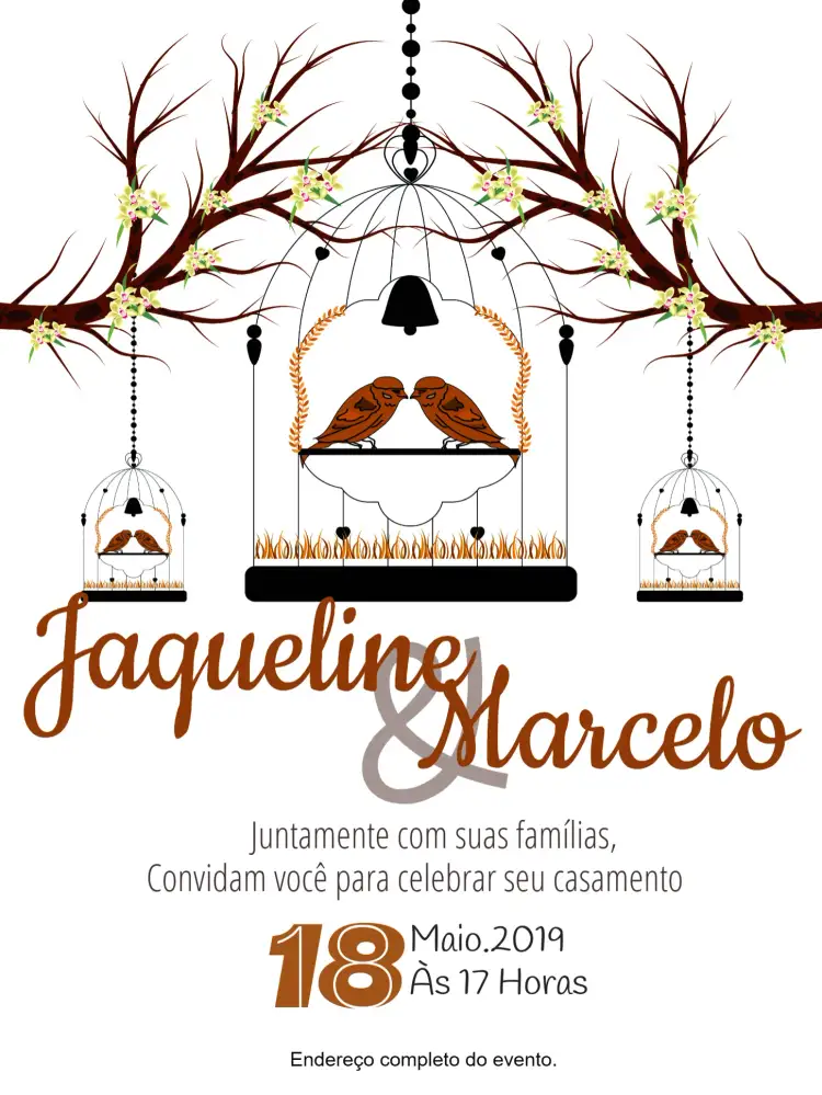Convite Casamento Jardim Matrimônio – tema Casamento jardim, rústico, elegante, minimalista, branco e marrom, romântico