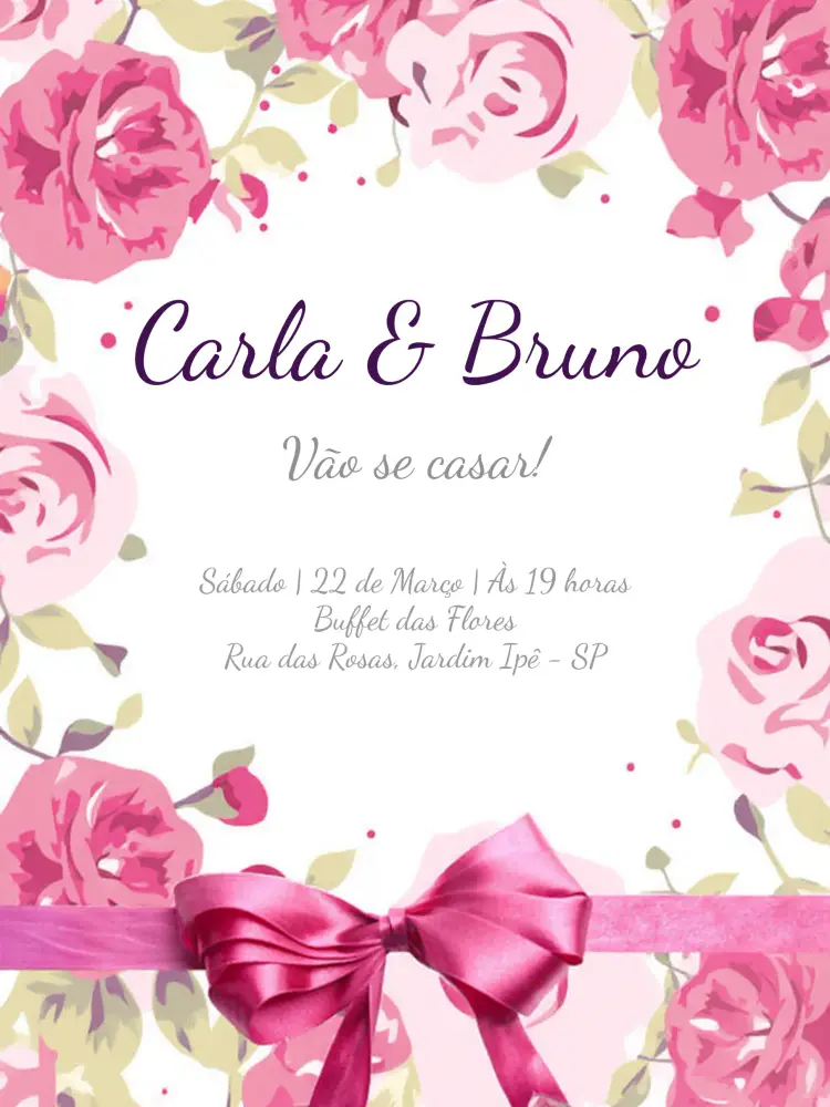 Convite Casamento Laço Floral - Rosa Flores