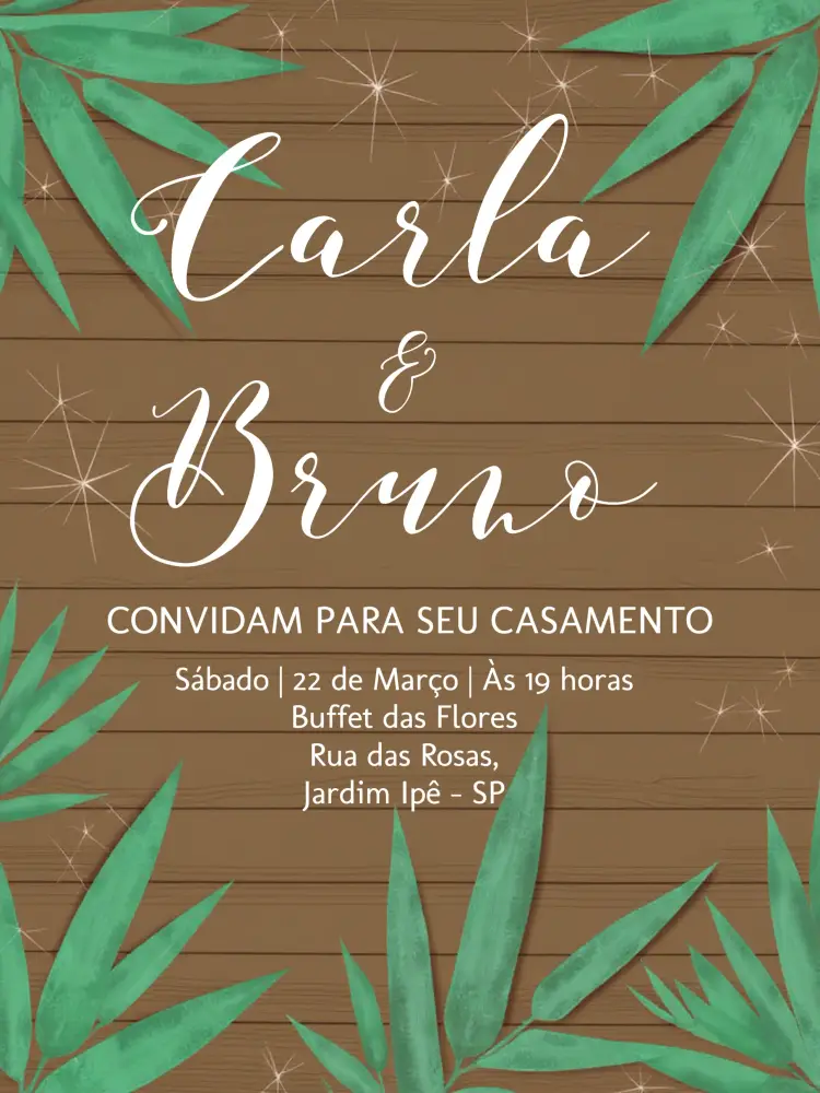 Convite Casamento Minimalista Folhas