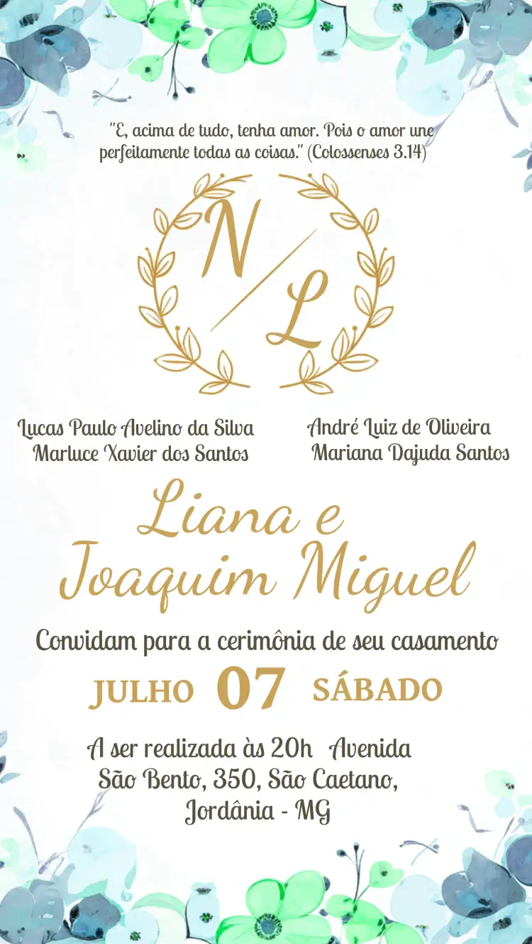Convite Casamento Monograma Verde – tema Casamento floral, verde, aquarela, romântico, natural, elegante